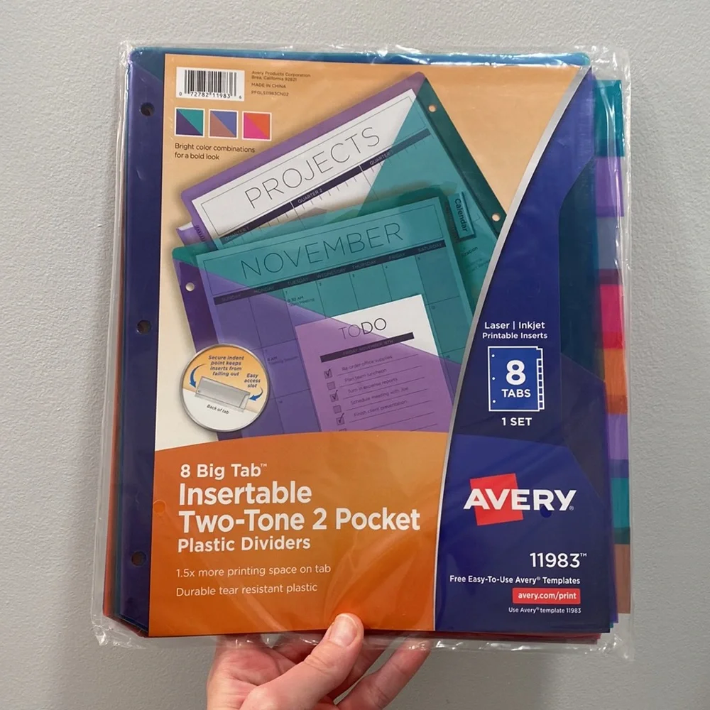 NWT Avery 8 Big Tab Insertable Two Tone Plastic Dividers (2)